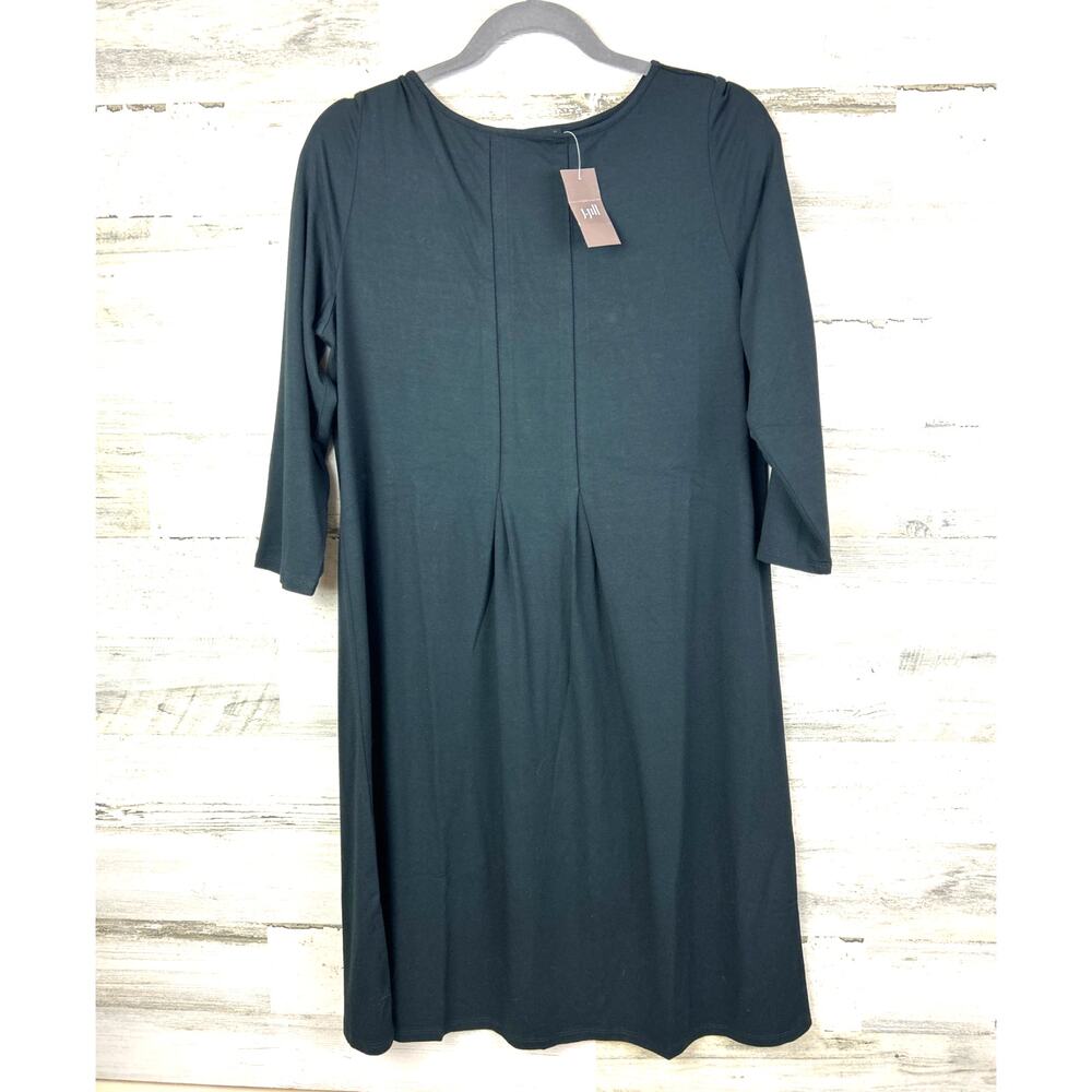 J Jill Wearever Womens M Black Boat Neck 3/4 Sleeve Jersey Knit Midi Dress NEW